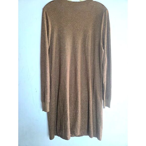 White +Warren Brown Metallic Silk Blend Button Down Tunic Cardigan Sweater XL - Picture 2 of 6